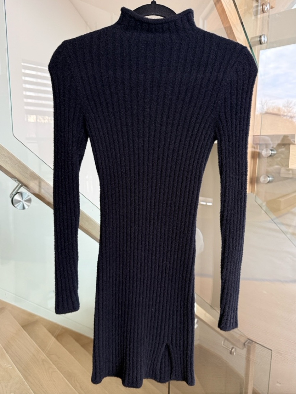 Wilfred Black Ribbed Mock Neck Long Sleeve Dress